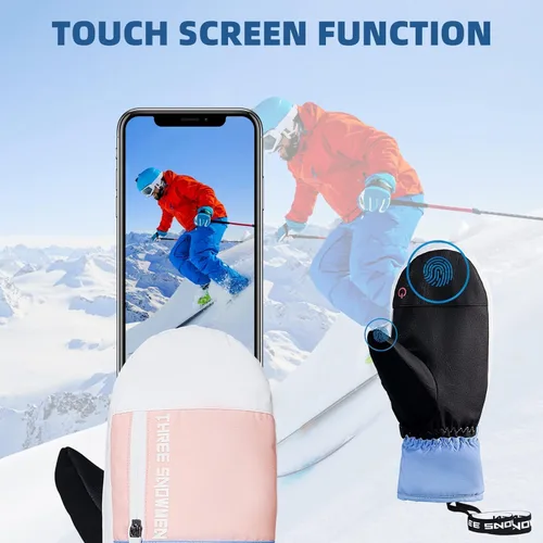Vista 4 de Zando Guantes de esquí para hombres y mujeres, guantes de esquí para clima frío, guantes de nieve impermeables, guantes de snowboard para pantalla
