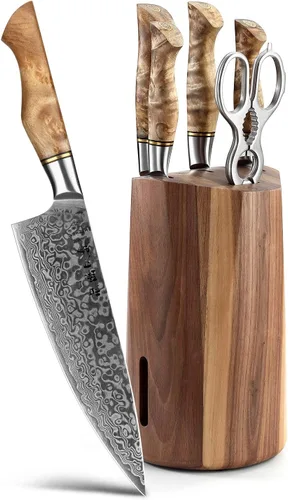 Vista 14 de HEZHEN Cuchillo utilitario de 5 pulgadas con filo de navaja - Acero de Damasco con patrón de rosa multifuncional VG10 cuchillo profesional
