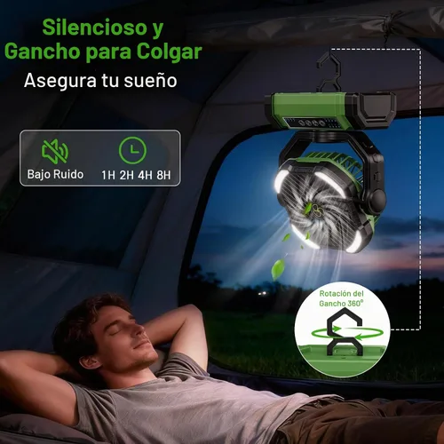 Vista 5 de UUYEE Ventilador de camping recargable, ventiladores a batería - verde