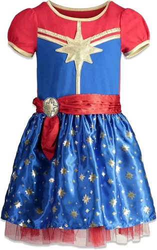 Vista 3 de Marvel Avengers Captain Marvel - Vestido de tul y diadema para niñas pequeñas color rojo 5-6