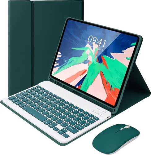 Vista 18 de SOPPY Funda con teclado Bluetooth con mouse para iPad de 6ª/5ª generación, iPad Pro de 9.7 pulgadas, Air 1/2, teclado inalámbrico desmontable