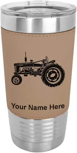 Vista 17 de LaserGram Vaso aislado al vacío de 20 onzas, Old Farm Tractor, grabado personalizado incluido (piel sintética, estilo béisbol) Engraved Gift, Faux