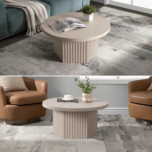 Vista 7 de SICOTAS Mesa de centro redonda para sala de estar, mesa de centro acanalada moderna de 32 pulgadas con almacenamiento, mesa de comedor de té