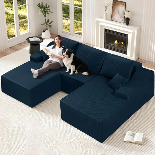 Vista 28 de HABUTWAY Sofá modular modular de 101 pulgadas con asiento profundo, moderno sofá convertible en forma de L, sofá tapizado con diván para sala
