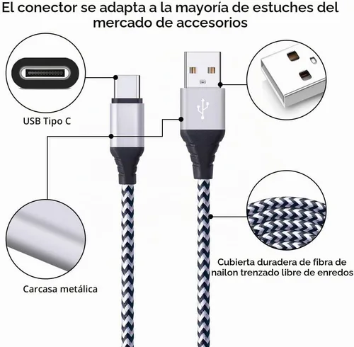 Vista 2 de Paquete de 5 cables USB tipo C de 6 pies, cable de carga rápida compatible