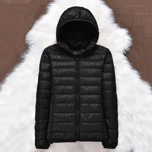 Vista 4 de Chaqueta acolchada ligera para mujer, abrigo de plumón corto con cremallera y capucha para invierno 2023
