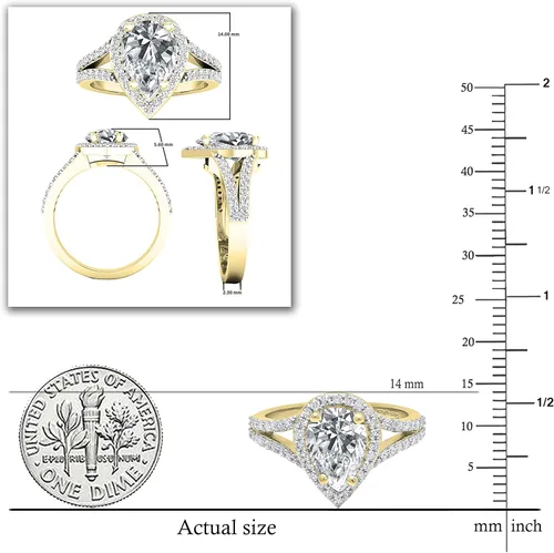 Vista 68 de Dazzlingrock Collection Anillo de compromiso con forma de lágrima y diamante blanco natural redondo de 0.45 quilates con halo de diamantes blancos