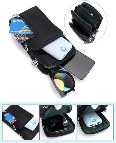 Vista 2 de Brazalete de teléfono para iPhone 16 15 14 13 Pro/Pro Max, Samsung Galaxy S25 S24 Ultra Plus A16 A15 A06 - Bolsa para teléfono Crossboy Flor negra-L