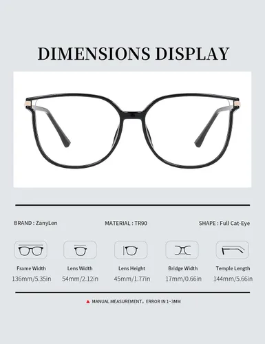 Vista 7 de ZanyLen Vintage Cat-eye Blue Light Blocking Glasses for Women, Lightweight TR90 Fashion Eyeglasses Negro