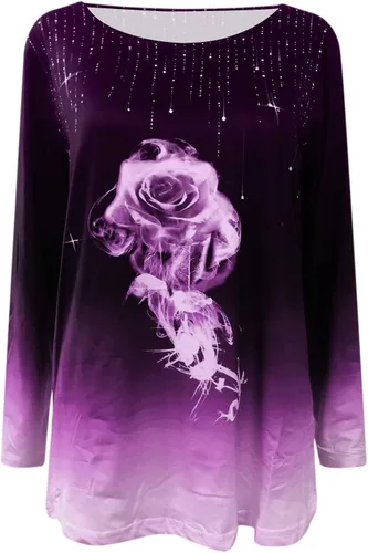 Vista 3 de Blusa con estampado de cuello Redondo para mujer, camiseta de manga larga, sudadera holgada, túnica sin mangas Y2K Moda