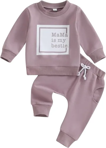 Vista 17 de Ropa para bebé y niña, sudadera de manga larga con estampado de letras y pantalones jogger elásticos recién nacidos, conjunto de otoño e invierno
