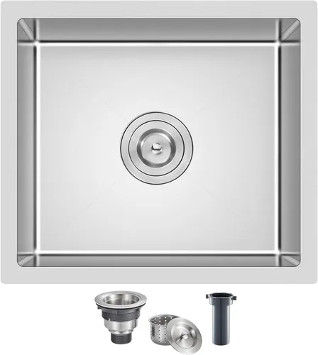 Vista 10 de Fregadero de cocina empotrado de 15 x 15 pulgadas, fregadero de barra de cocina de acero inoxidable T-304 hecho a mano de cuenco único o pequeño