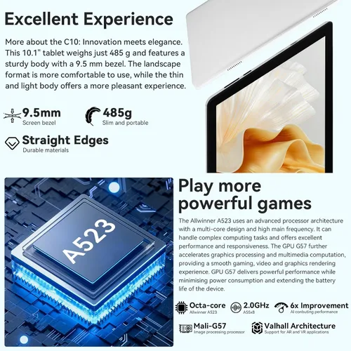Vista 5 de Tableta, tableta Android de 10 pulgadas con Ocata Core, 64GB ROM+1TB Expand, 1280x800 HD IPS pantalla táctil, 5000mAh, 120Hz, 5MP+8MP, Widevine L1