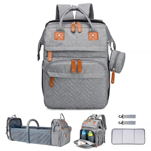 Vista 20 de ANWTOTU Mochila Bolsa para Pañales, Verde militar Mochila de viaje impermeable multifuncional con cambiador, estuche para chupete y correas