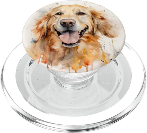 Vista 8 de Golden Retriever Sonriente Acuarela Amante de Perros Arte Beige PopSockets intercambiables PopGrip