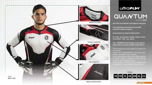 Vista 7 de Rinat Quantum Hero - Camiseta de portero sin pinpersonalizado con tu número RojoNegro