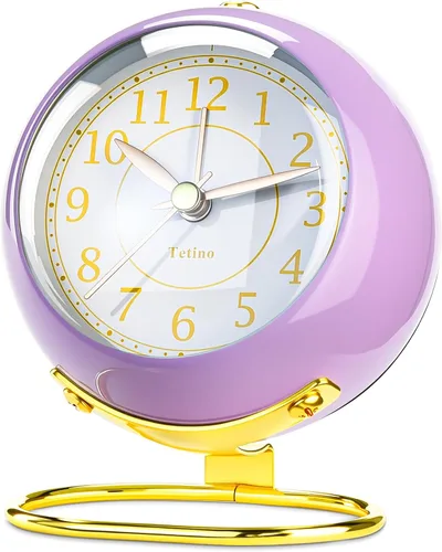 Vista 12 de Tetino Relojes despertadores analógicos, retroiluminación retro, bonito diseño simple, pequeño reloj de escritorio con luz nocturna, silencioso sin