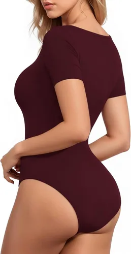 Vista 144 de MANGOPOP - Body de manga corta con cuello cuadrado para mujer