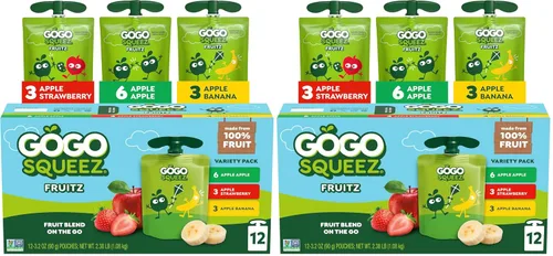 Vista 11 de GoGo squeeZ Puré de manzana y puré de frutas, manzana, fresa y plátano, 3.2 oz (paquete de 12), aperitivos de frutas sin azúcar para niños, sin