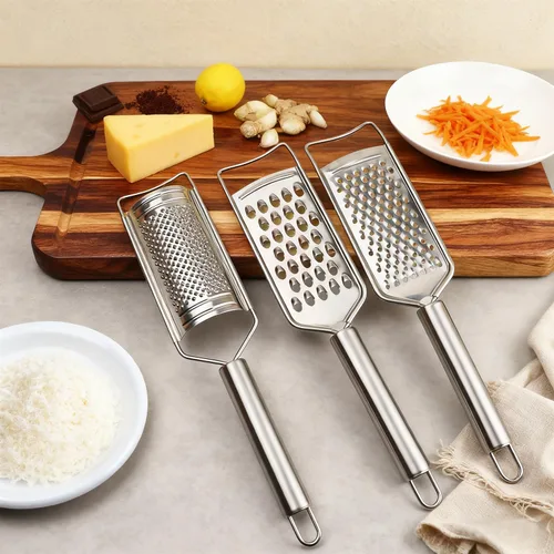 Vista 2 de Rallador de queso, rallador de limón con asa, rallador de cocina, juego de 5 unidades de acero inoxidable para especias de queso, jengibre, ajo