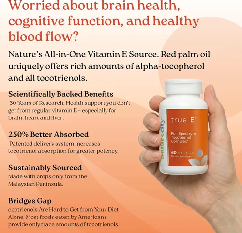 Vista 3 de NatureCity True-E - Suplemento de vitamina E de tocotrienoles de espectro completo y alfa tocoferol natural Tocotrienoles de vitamina E