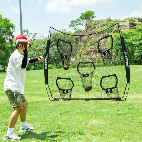 Vista 2 de BaseGoal Redes de Fútbol Americano para Lanzamiento, Objetivo de Fútbol Americano, Equipo de Entrenamiento de Quarterback con 5 Bolsillos Objetivo