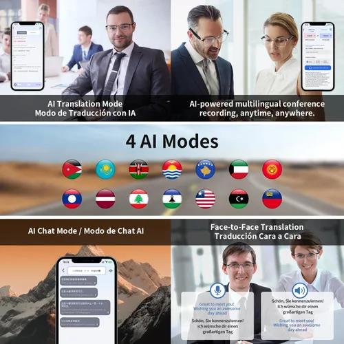 Vista 3 de Al - Lentes inteligentes para hombres y mujeres, lentes Bluetooth de traducción con 169 idiomas, lentes de cambio de color, traducción de fotos