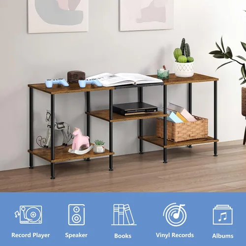 Vista 4 de OYEAL Soporte de TV para TV de 50 pulgadas, soporte de TV rústico para dormitorio con estantes de almacenamiento, centro de entretenimiento pequeño