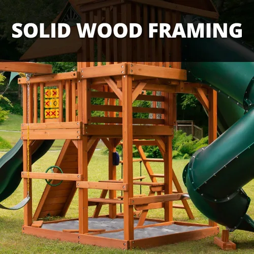 Vista 6 de Gorilla Playsets 01-0031-AP-1 Great Skye II - Juego de columpios de madera con toldo de vinilo verde, 3 toboganes y pared de roca, color ámbar