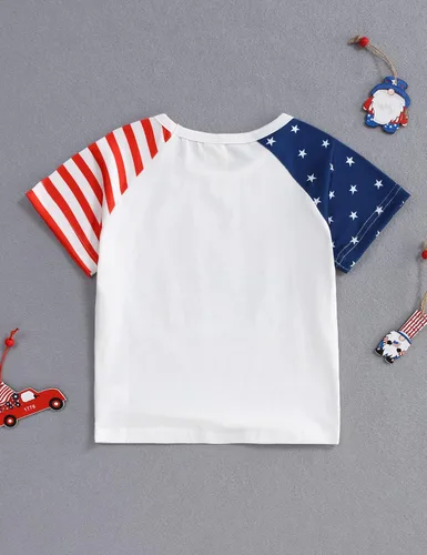 Vista 3 de Vestido de tirantes para bebé niña del 4 de julio, vestido de rayas con estrellas y bandera estadounidense, traje patriótico para el Día