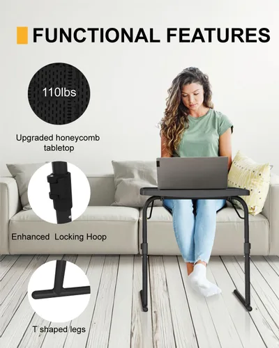 Vista 4 de Mesa de Bandeja para TV, 16.9 x 22 x 29.1 pulgadas XL PRO Mesa de Comedor Plegable con 6 Ajustes de Altura y 3 Ángulos de Inclinación, Escritorio