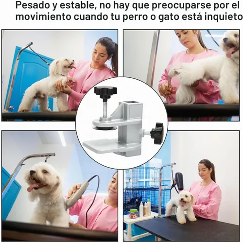 Vista 3 de Abrazadera de metal para brazos de mesa de aseo para mascotas, aleación de aluminio resistente, soporte de corte de pelo para perros y gatos