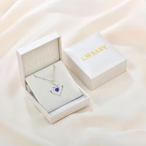 Vista 6 de Lwsary Forever Love Heart Pendant Necklace 925 Sterling Silver Infinity Pendant with Birthstone Zirconia Anniversary Birthday Gifts for Women Girls