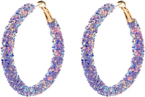 Vista 2 de Aretes de aro con lentejuelas brillantes bohemias, envueltos en oro, chapados en oro, aretes colgantes con diamantes de imitación para mujer
