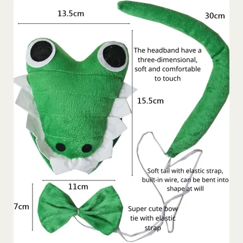 Vista 5 de Kirei Sui Disfraz de animal para niños, diseño de cocodrilo, tutú verde, diadema, pajarita, cola y patas