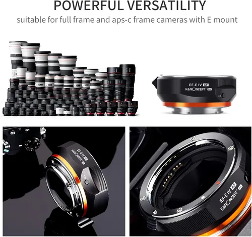 Vista 4 de Adaptador de lente electrónico EF/EF-S a E, montaje de enfoque automático EF EF-S de K&F CONCEPT Anillo adaptador de montaje de lente compatible