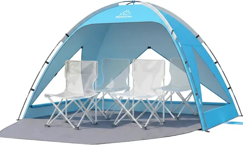 Vista 16 de Wolfwise Tienda de playa Refugio de sol portátil, Cabaña estándar de la Shade Beach Essentials, protección UV UPF 50+ y fácil instalación, ventanas