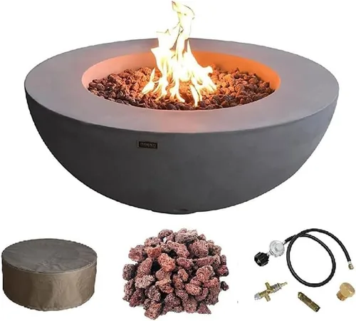 Vista 65 de Elementi+ Mesa de Fuego de Gas Colorado de Hormigón Fundido de 56" Rectangular, Hoguera al Aire Libre con Ignición Electrónica Incluye Cubierta