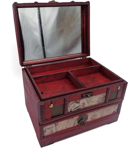 Vista 4 de iTun Joyero de madera vintage caja de almacenamiento organizadora estuche de regalo para mujeres aniversario boda recuerdos Navidad cumpleaños San
