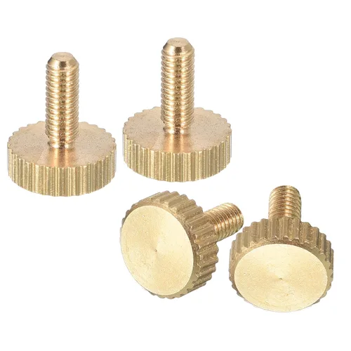 Vista 20 de uxcell Tornillos moleteados M3x4mm, 4 piezas de cabeza moleteada plana totalmente roscados, tornillos de latón para pulgar, pernos de agarre Fully