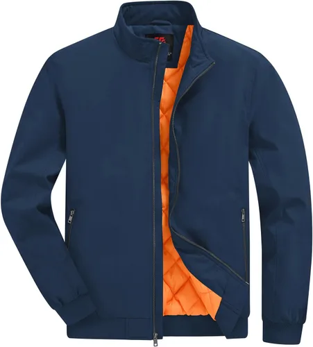 Vista 8 de BGOWATU Chaqueta para hombre con aislamiento para otoño e invierno, con cremallera, a prueba de viento, acolchadas, abrigos, abrigos, informales