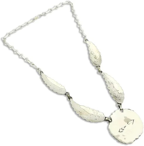 Vista 4 de C. Navajo firmado Montoya & C .925 Collar turquesa de plata de los años 80, turquesa