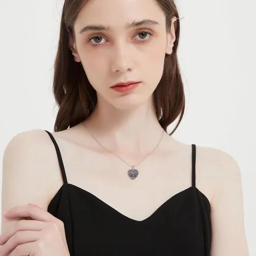 Vista 169 de Collar con colgante de urna de cenizas de cremación y árbol de la vida para mujer, plata de ley US1