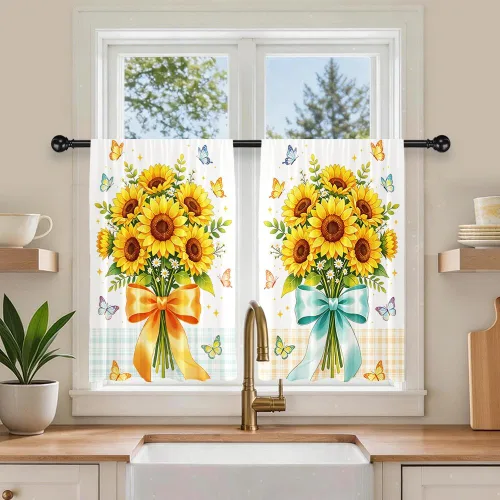 Vista 13 de Cortinas cortas de cocina de poliéster con estampado para puerta de granero, 27.5 pulgadas de ancho x 36 pulgadas de largo, cortinas de puerta