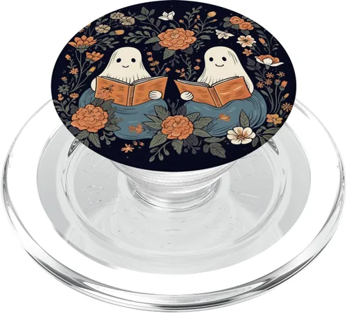 Vista 8 de Libro de lectura fantasma, retro, floral, espeluznante, ratón, libro, lindo, PopSockets, PopGrip estándar