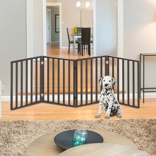 Vista 2 de PETMAKER Pet Gate - Puerta para perros para puertas, escaleras o casa - Independiente, plegable, estilo acordeón, valla de madera para perros