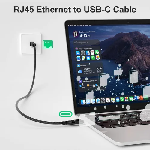 Vista 3 de Cable Ethernet a USB C de 1 pie, adaptador de red LAN de Internet tipo C a RJ45, Gigabit, trenzado, conectado directamente, Thunderbolt 4/3