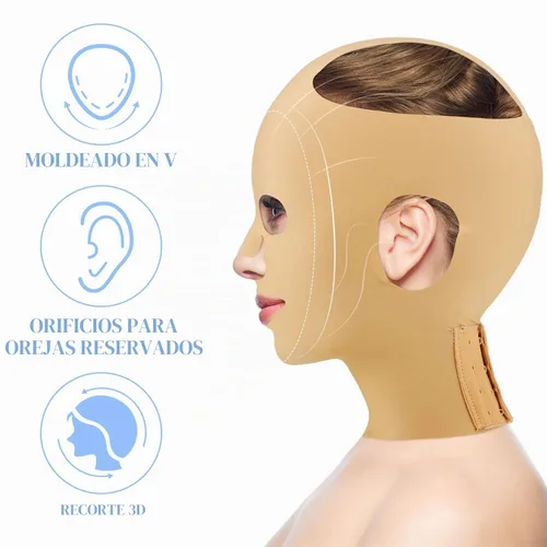 Vista 3 de Treela - Máscara de estiramiento facial completo, 2 piezas, cinturón para dormir, moldeador facial