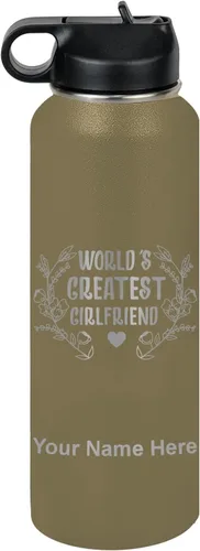 Vista 44 de LaserGram Botella de agua personalizada, World's Greatest Girlfriend, acero inoxidable de doble pared aislada al vacío con popote superior, regalo