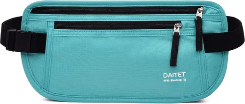 Vista 85 de DAITET Cinturón de dinero, soporte para pasaporte, cartera de viaje oculta segura con bloqueo RFID, riñonera encubierta (negro), Negro, Rfid